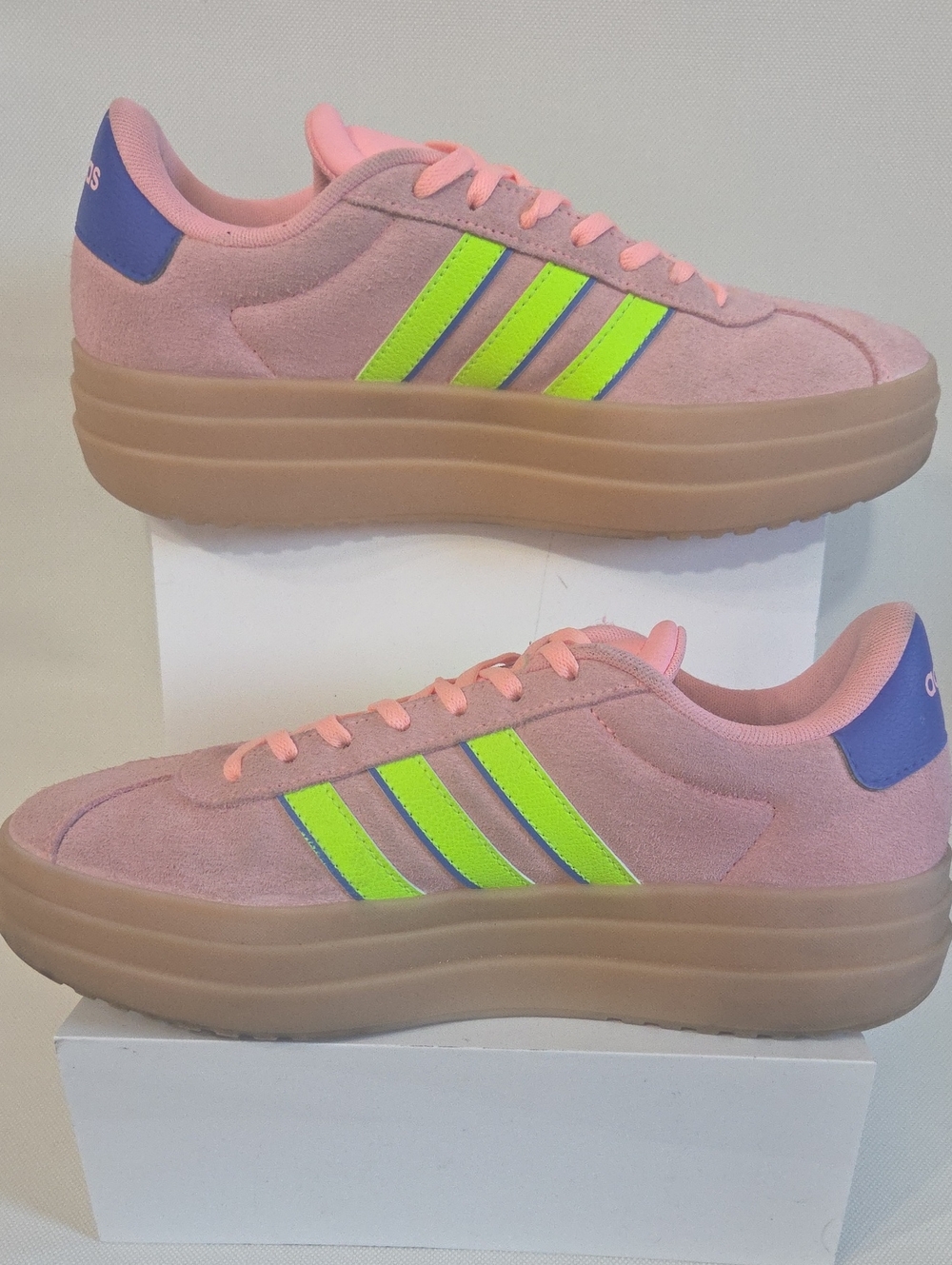 Adidas VL Court Bold Suede Platform Sneakers - Pink / Neon Size 8.5